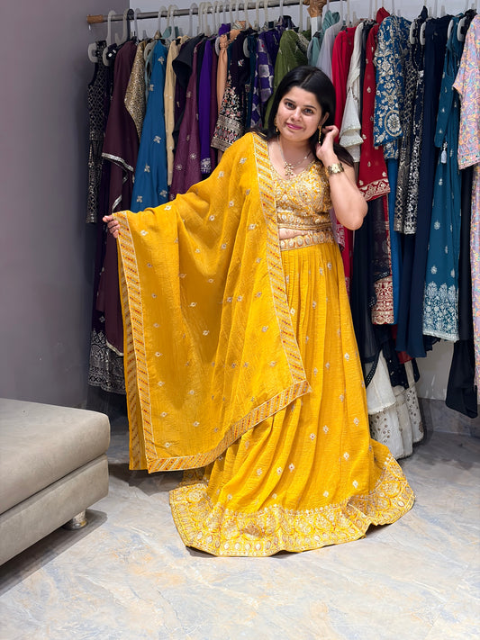 Haldi yellow heavy Lehenga choli