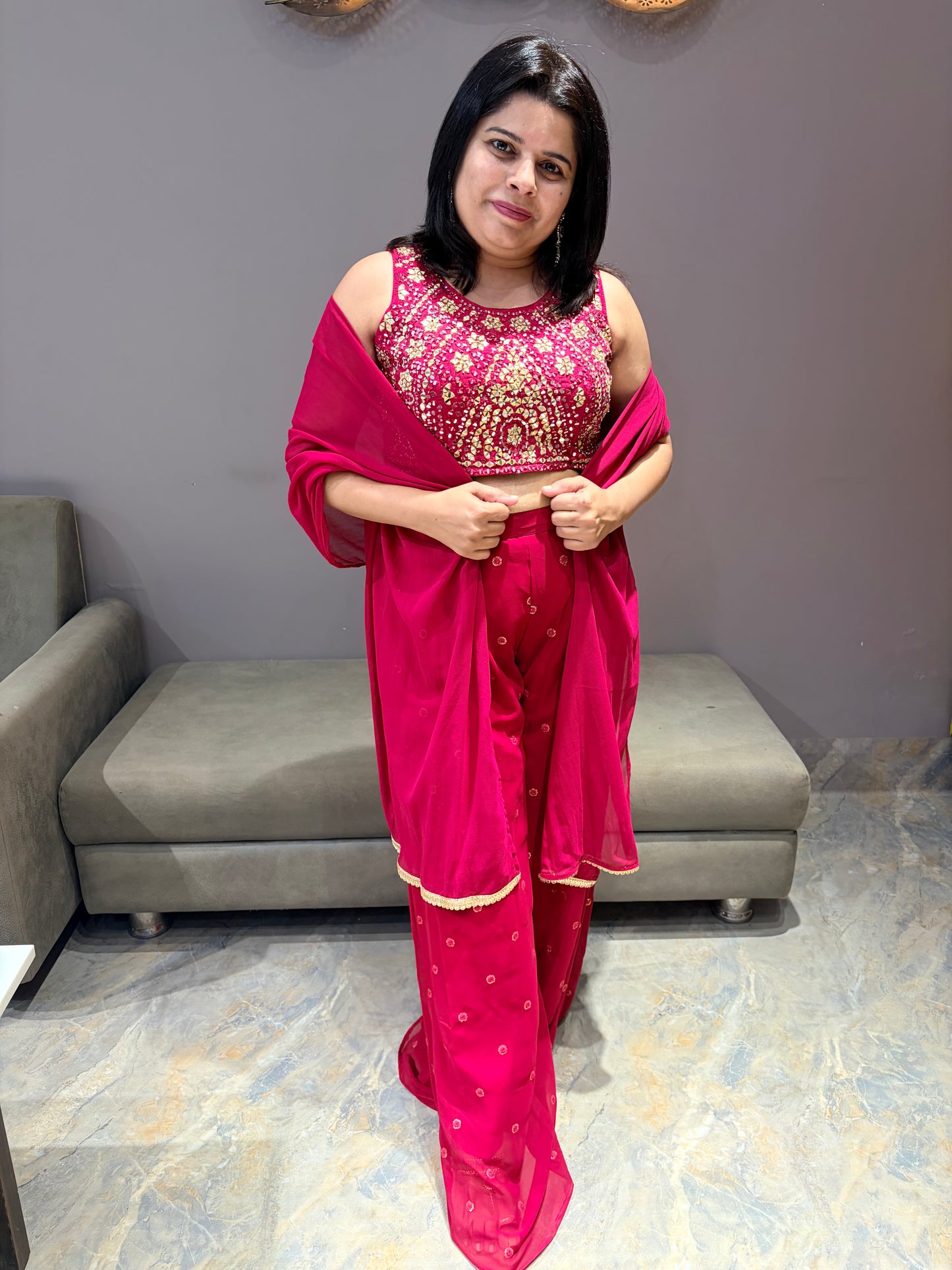 Rani Pink Choli Plazo Indowestern