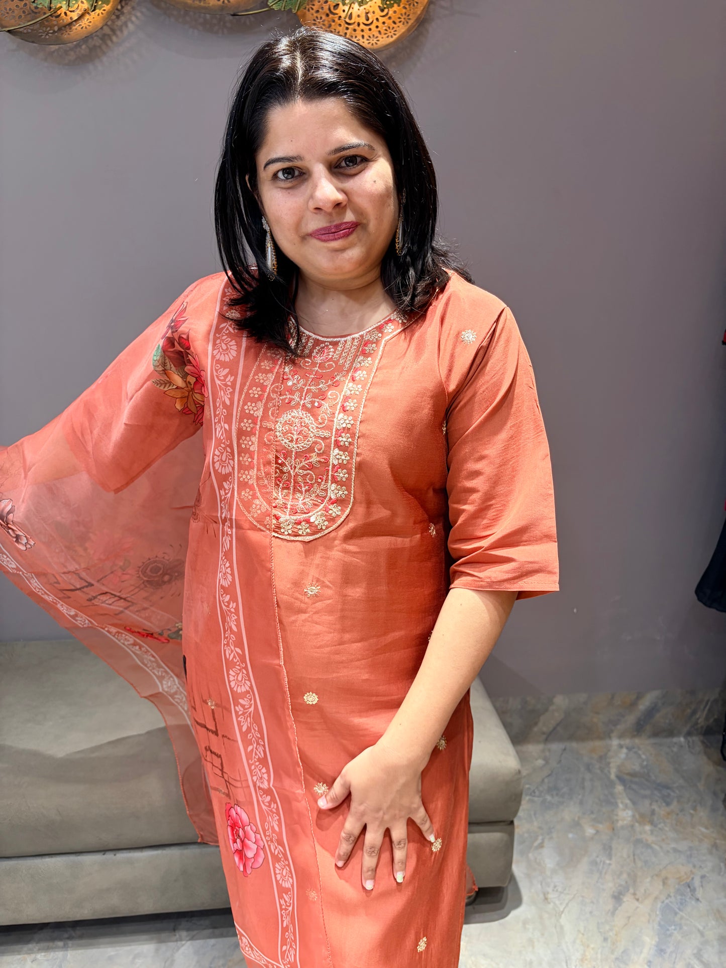 Roman Silk 3 pc Suit With Organza Dupata