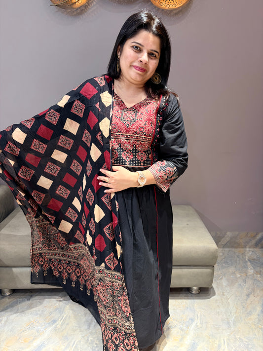 Black Pure Jaipuri Cotton Aline Suit