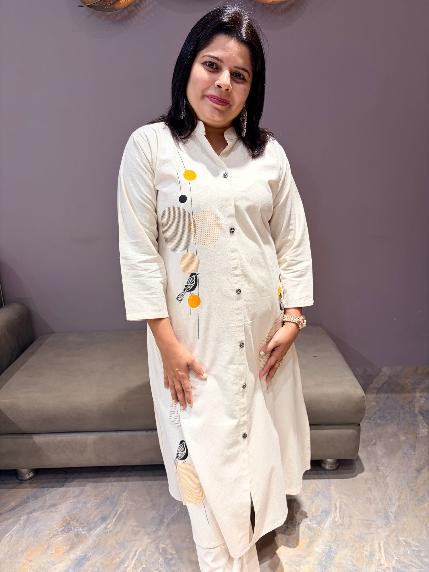 Cream Pure Khadi Cotton Designer 2 pc