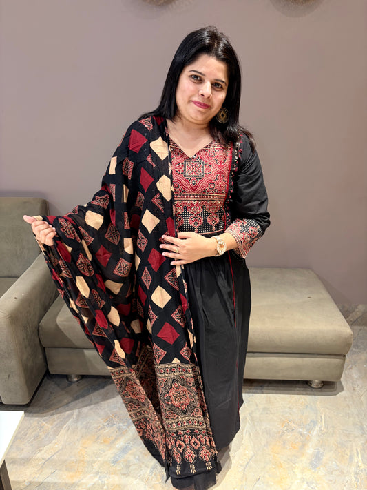 Black Pure Jaipuri Cotton Aline Suit
