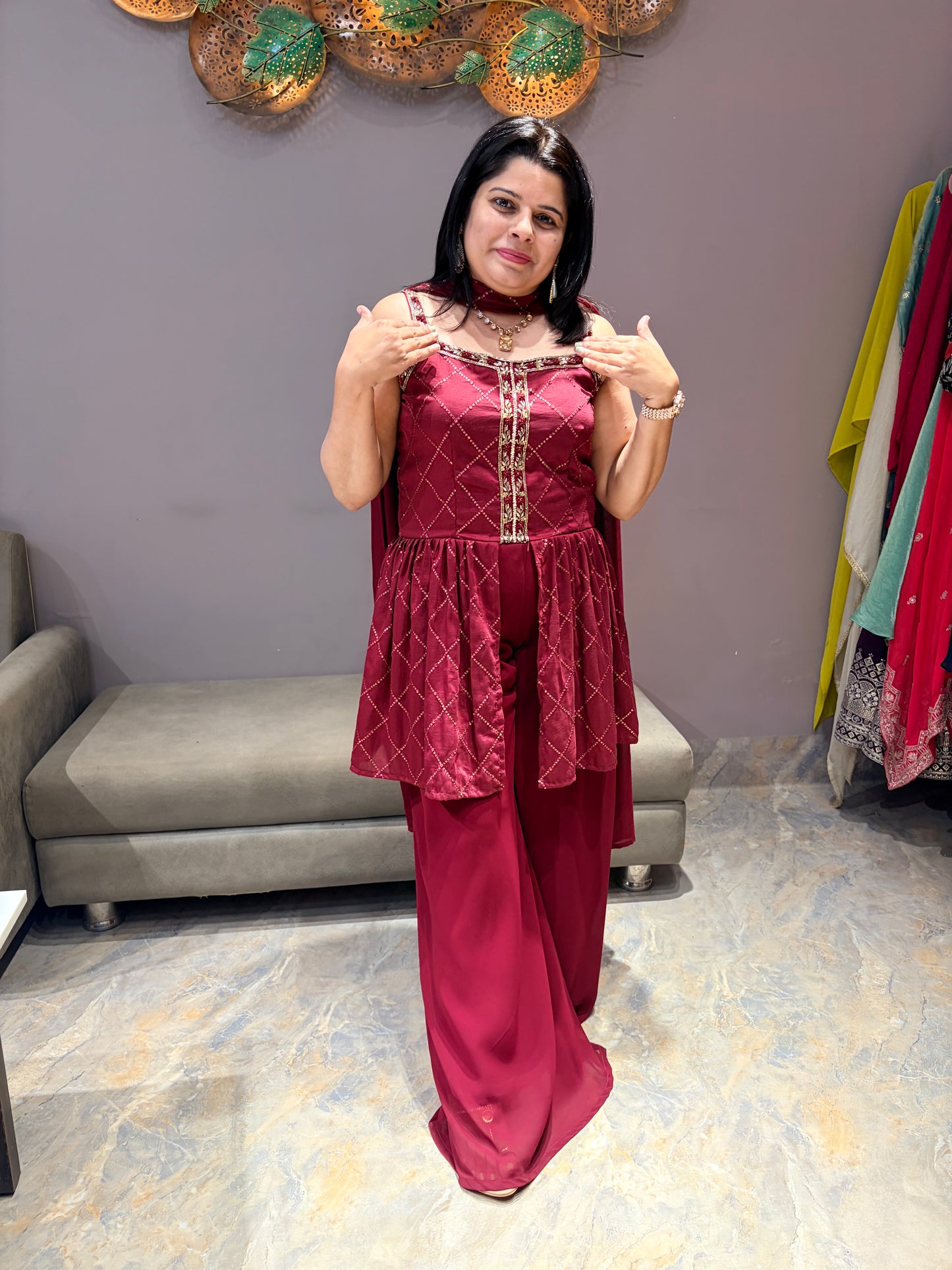 Maroon Spegity Indo Western With Plazo