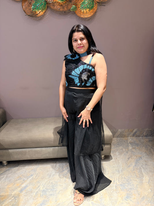 Designer Black One Side Spetity Indo western With Beads Work