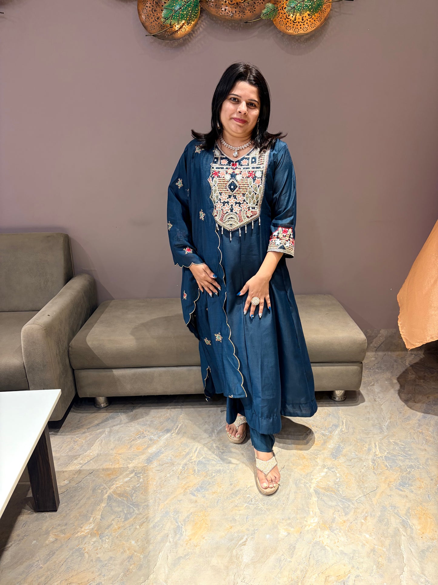Pure Mul Peacock Blue Designer Suit