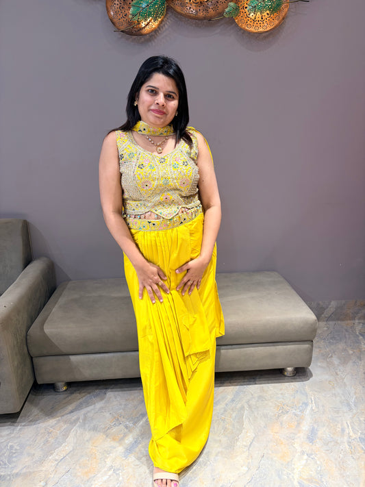 Liril Green Tulip Skirt with Choli & Necklace Dupatta