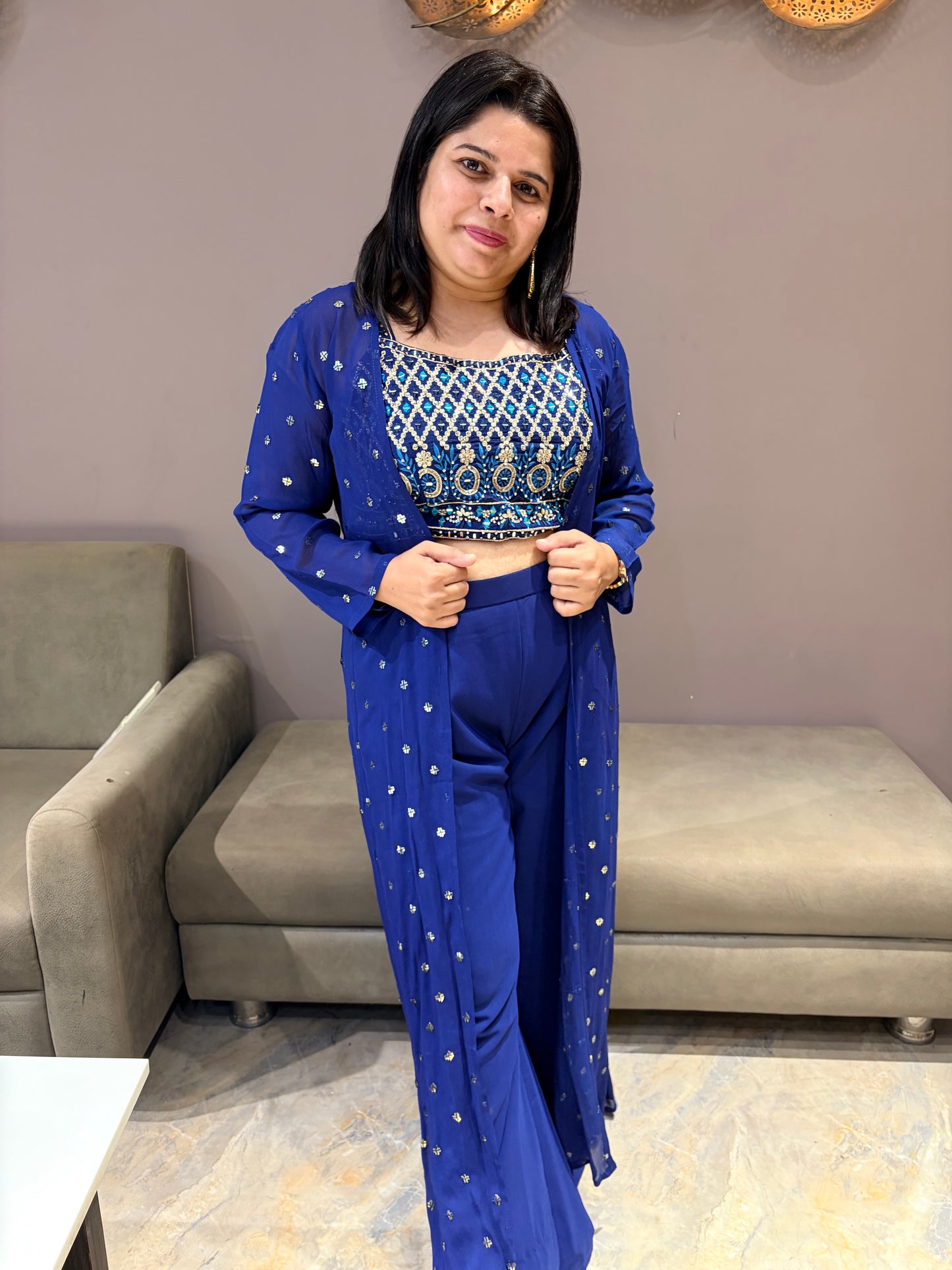 Royal Blue Indo Western 3 pc