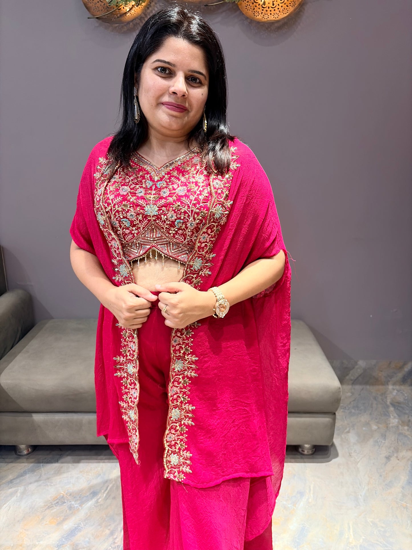 Hot Pink Elegant Indo Western With Plazo and Shrug
