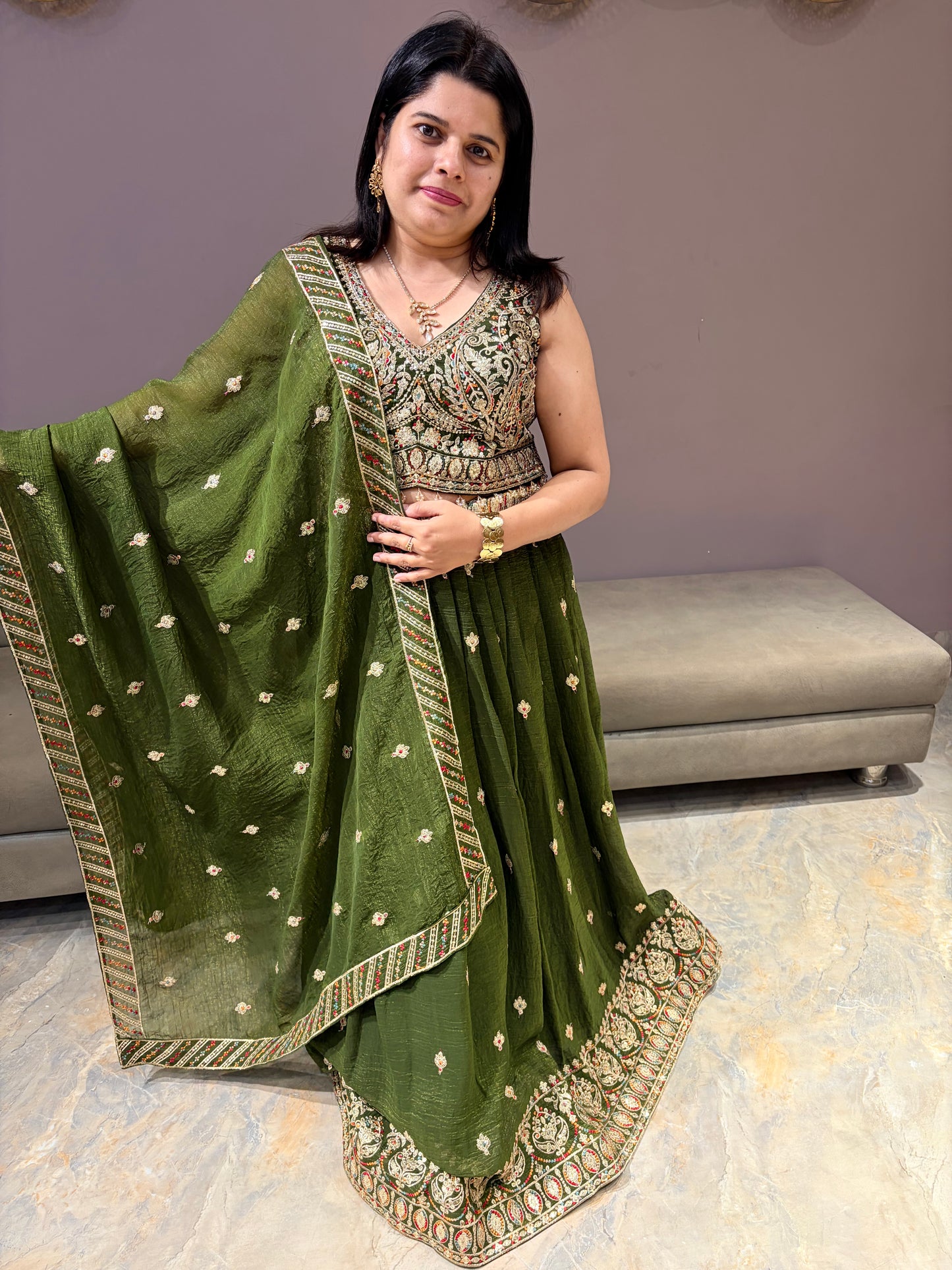 Mehndi Green Heavy Lehenga Choli