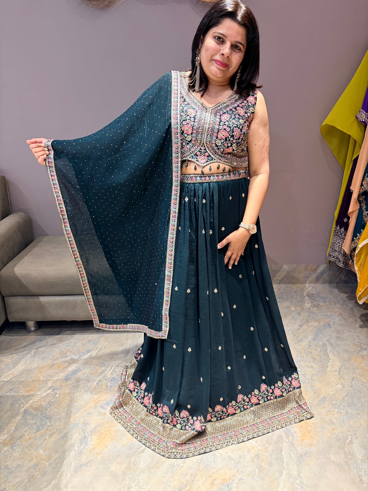 Bottle Green Color Designer Multi Work Heavy Choli