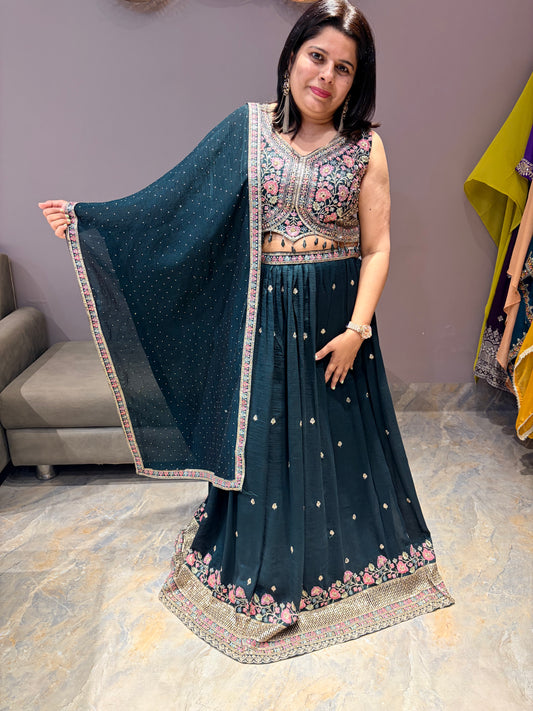 Bottle Green Color Designer Multi Work Heavy Choli