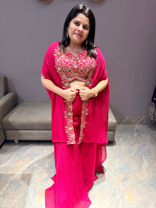 Hot Pink Elegant Indo Western With Plazo and Shrug
