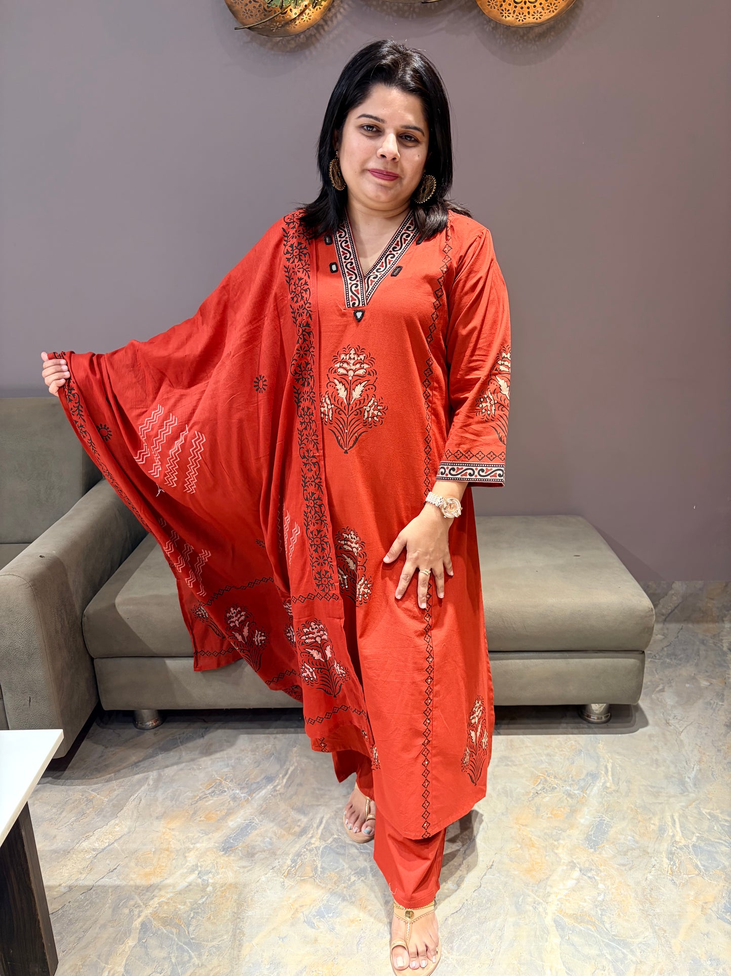 Rust Premium Cotton Aline Suit we