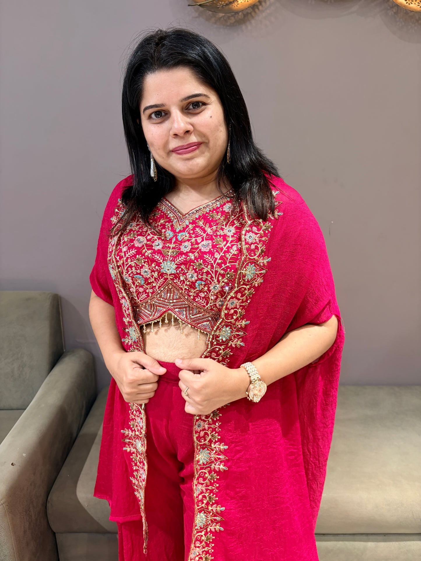 Hot Pink Elegant Indo Western With Plazo and Shrug