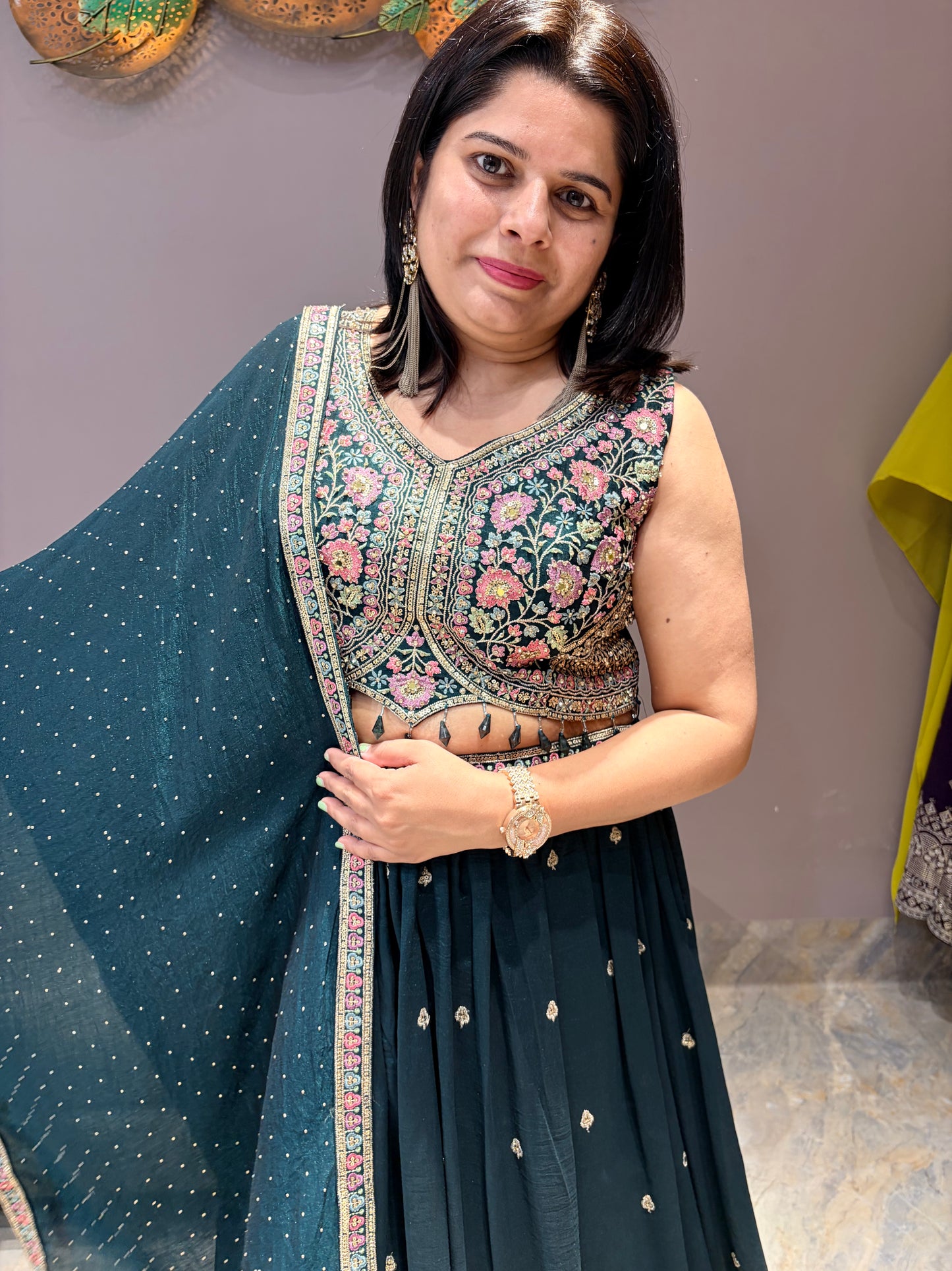 Bottle Green Color Designer Multi Work Heavy Choli