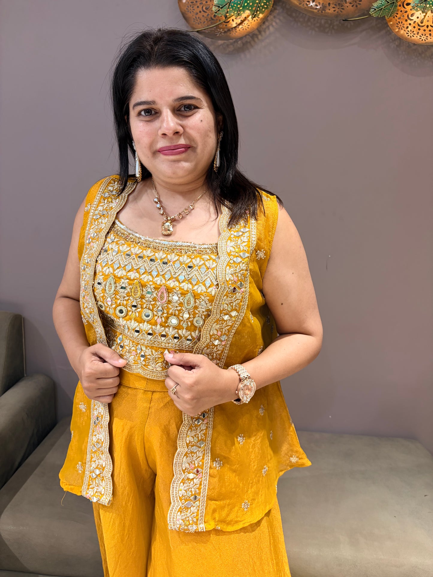 Glass Tissue Yellow Gold Indo Western