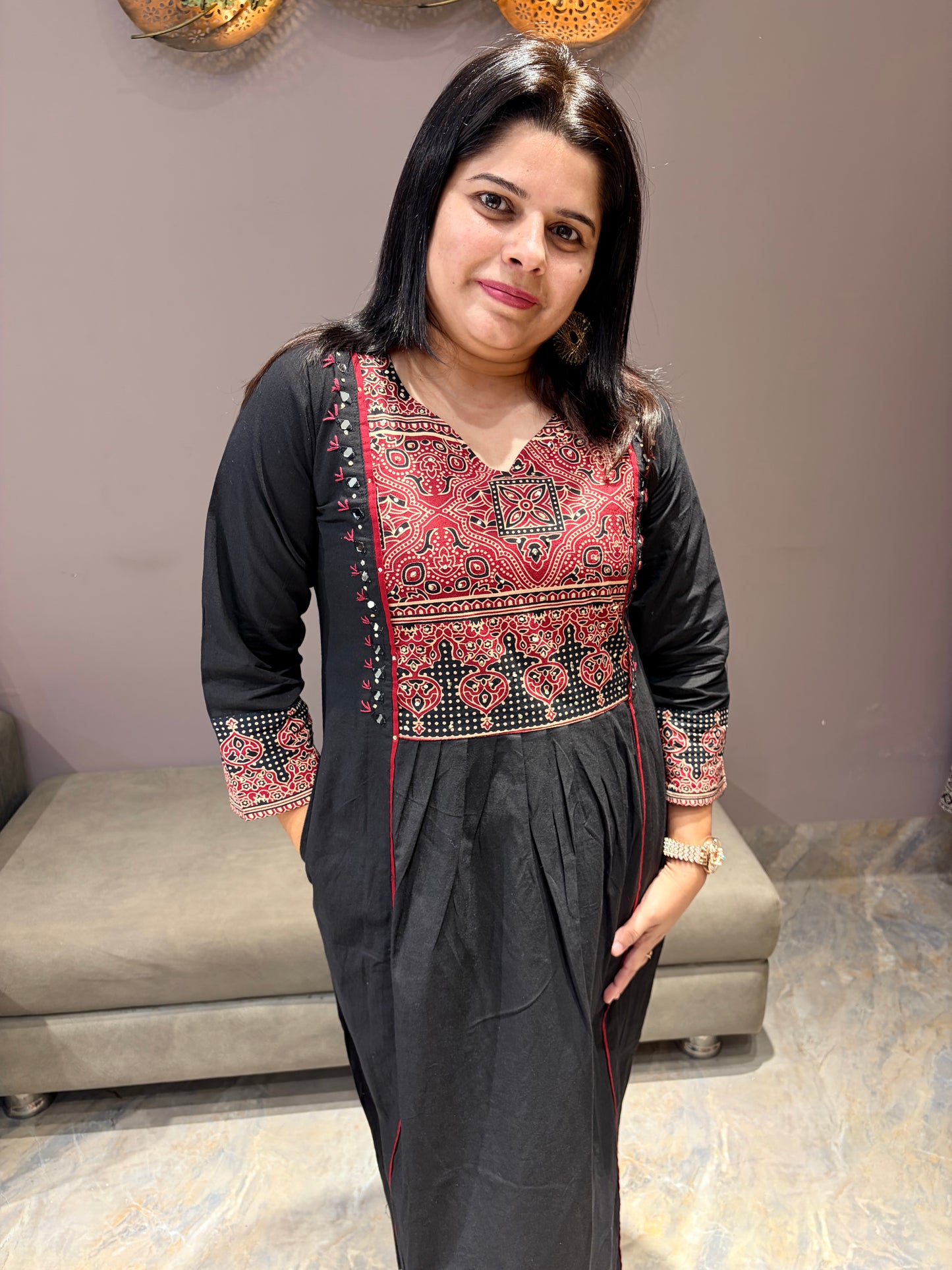 Black Pure Jaipuri Cotton Aline Suit