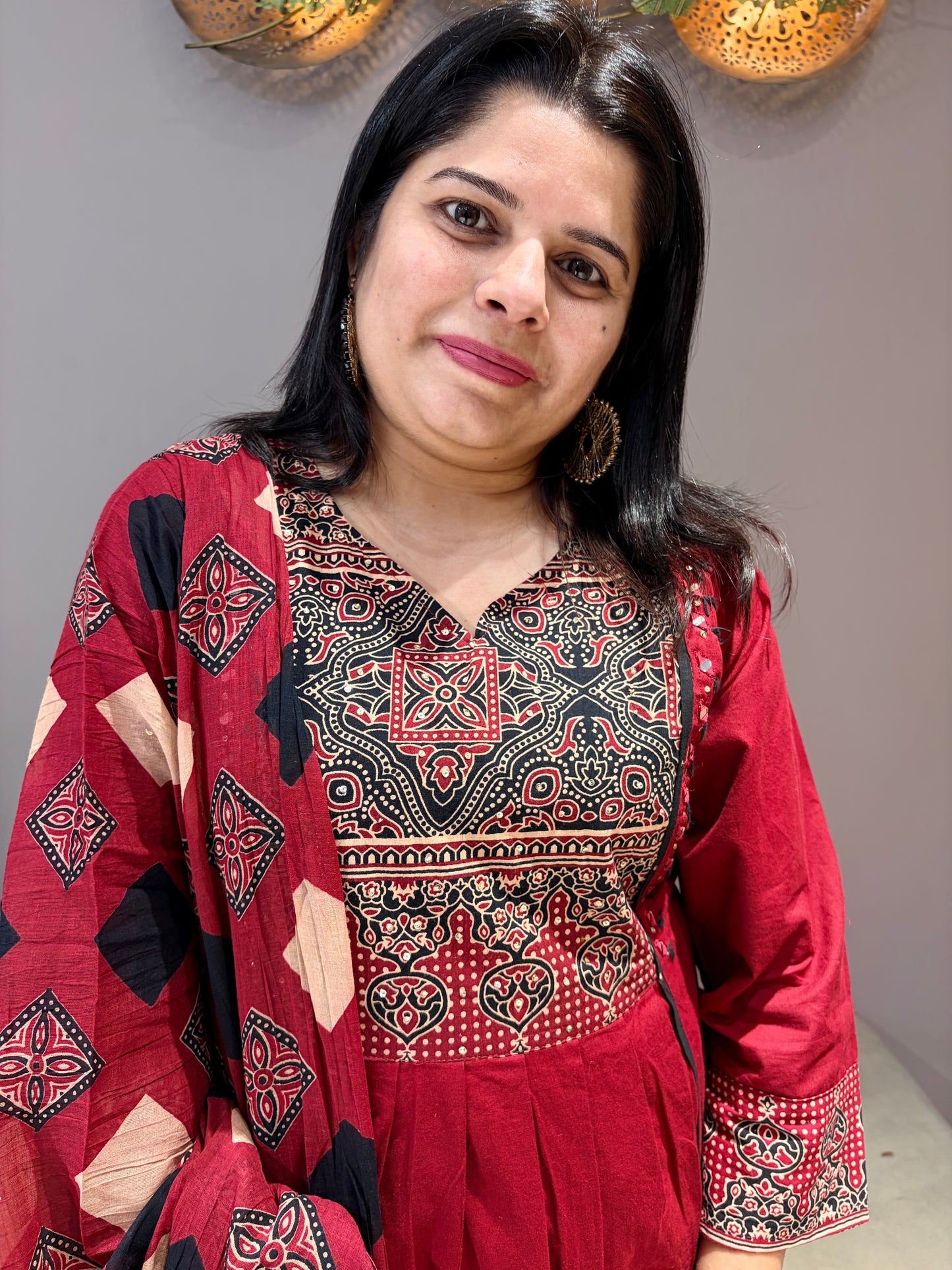 Marron Pure Jaipuri Cotton Aline Suit