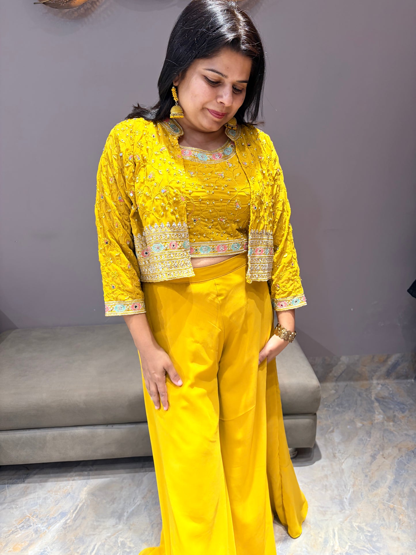 Yellow Color Short Jacket Indo western