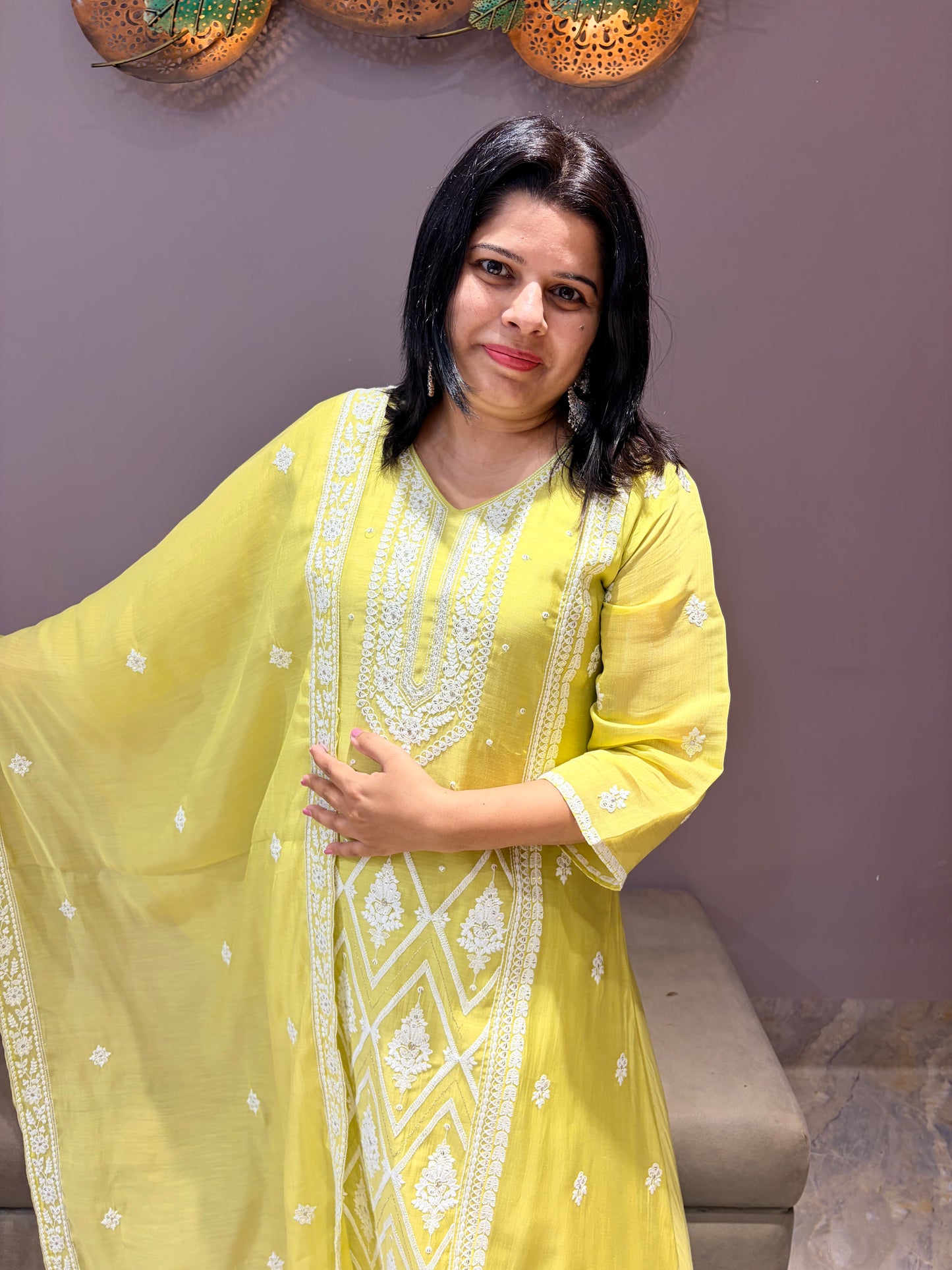Pista Green Designer Pure Mul Lukhnowi Suit