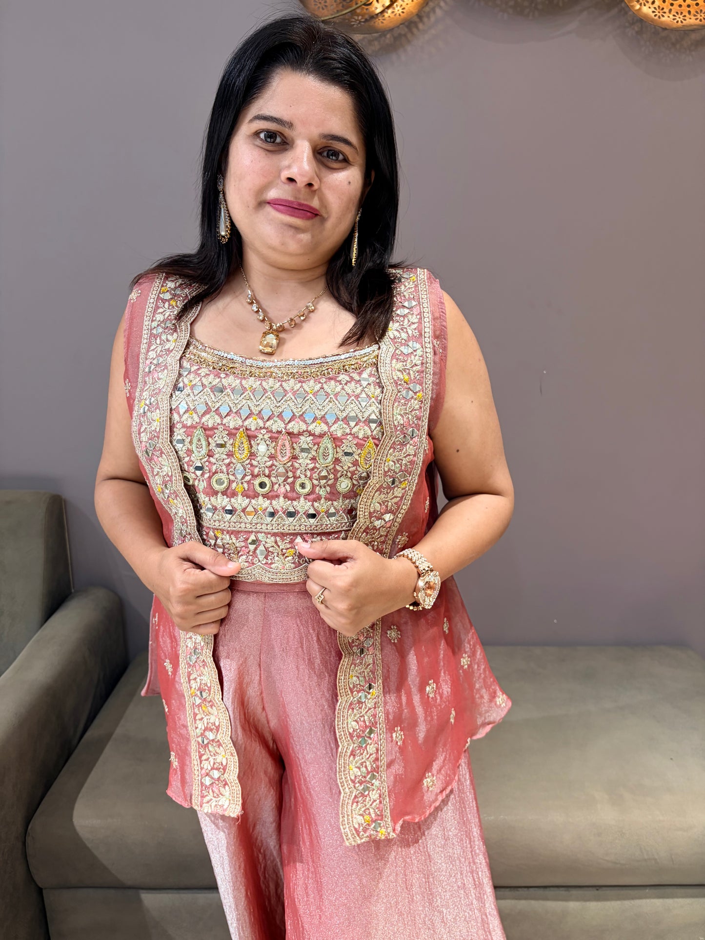 Glass Tissue Pinkish Indo western