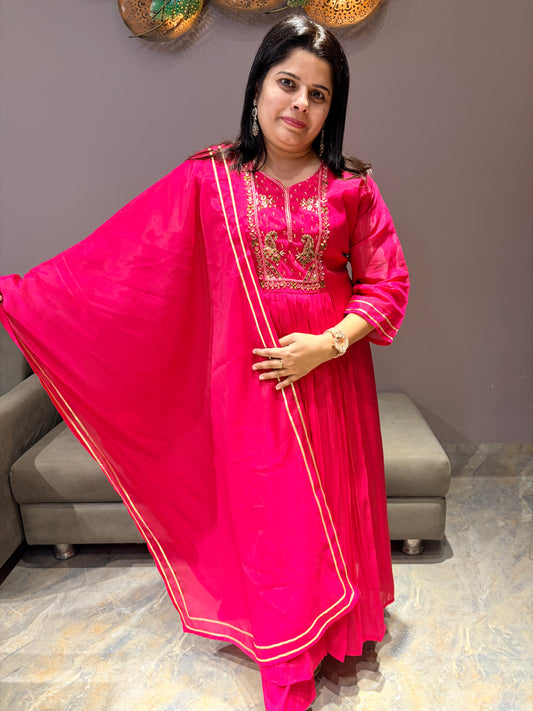 Hot Pink Pure Mull 3 pc Designer Suit