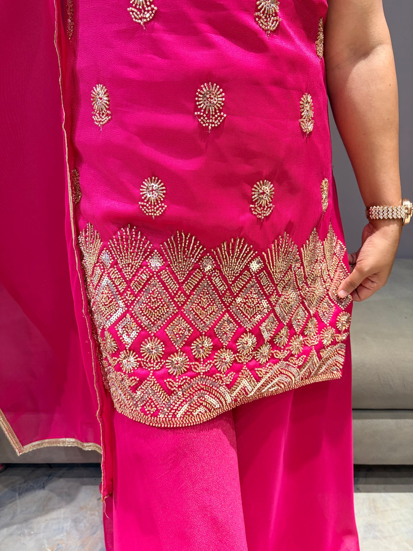 Rani Pink Beads Work Party Wear Plazo set