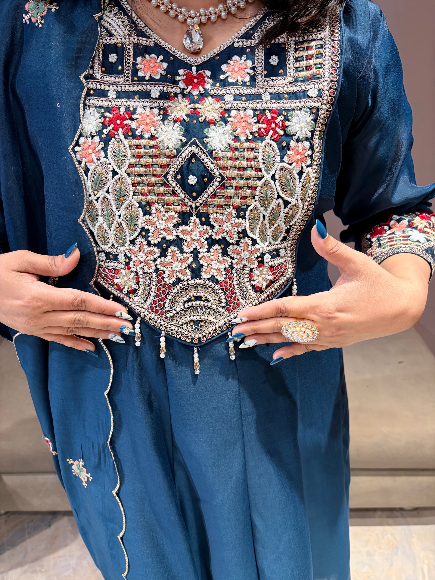 Pure Mul Peacock Blue Designer Suit