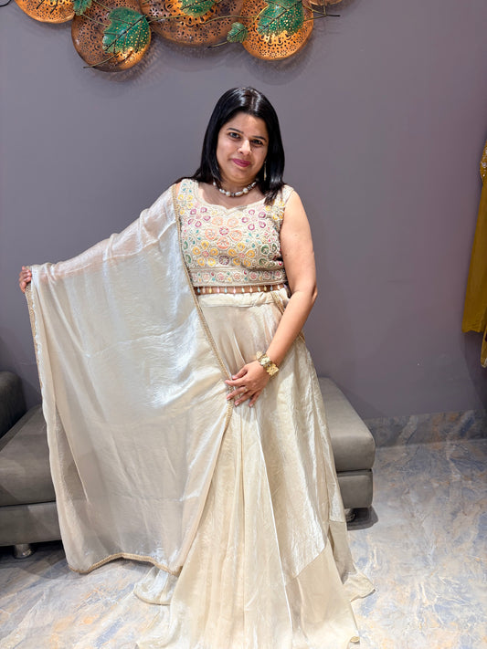 Cream Tissue Silk Choli with Beads Handwork – Festive & Party Wear