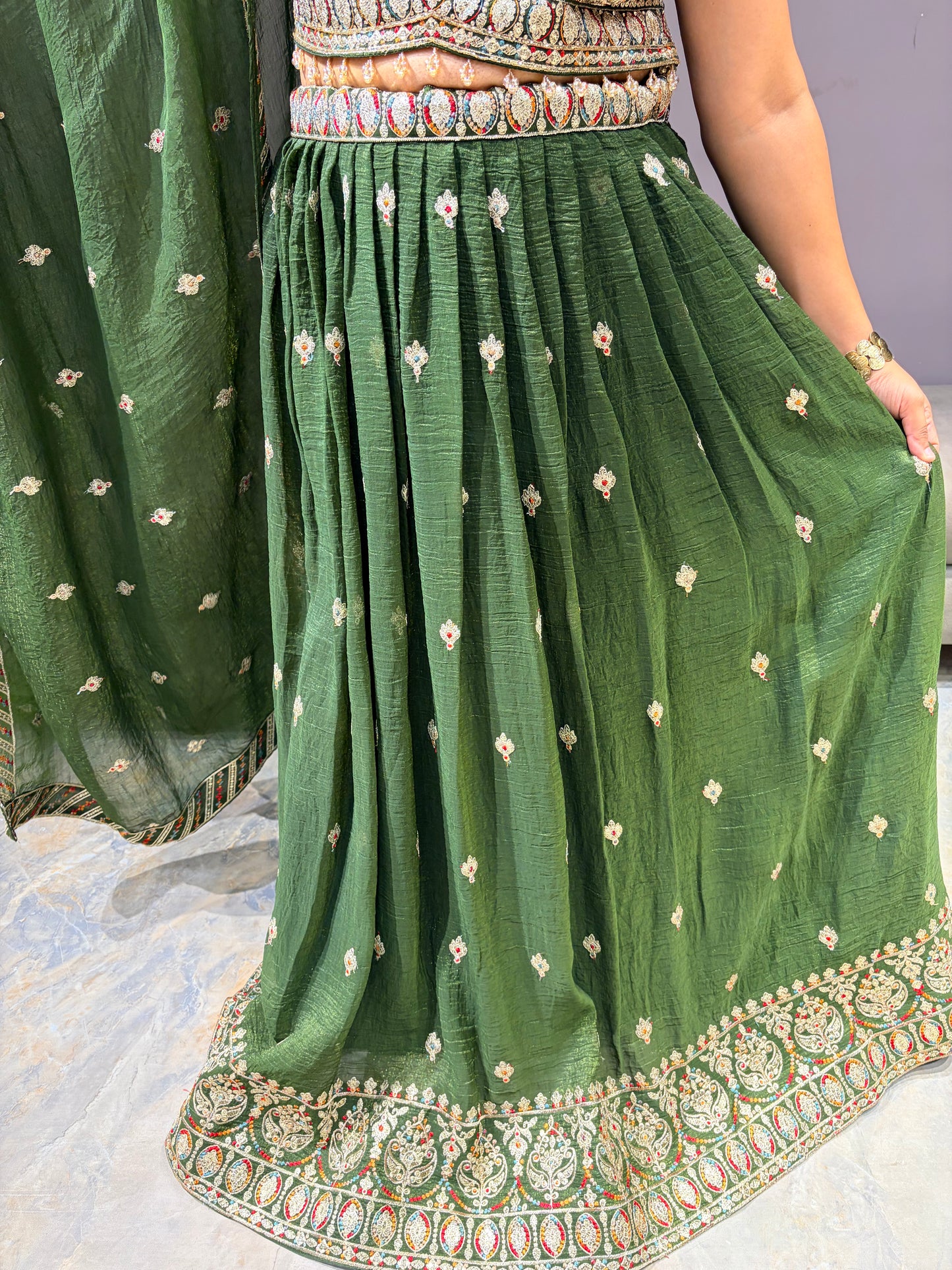 Mehndi Green Heavy Lehenga Choli