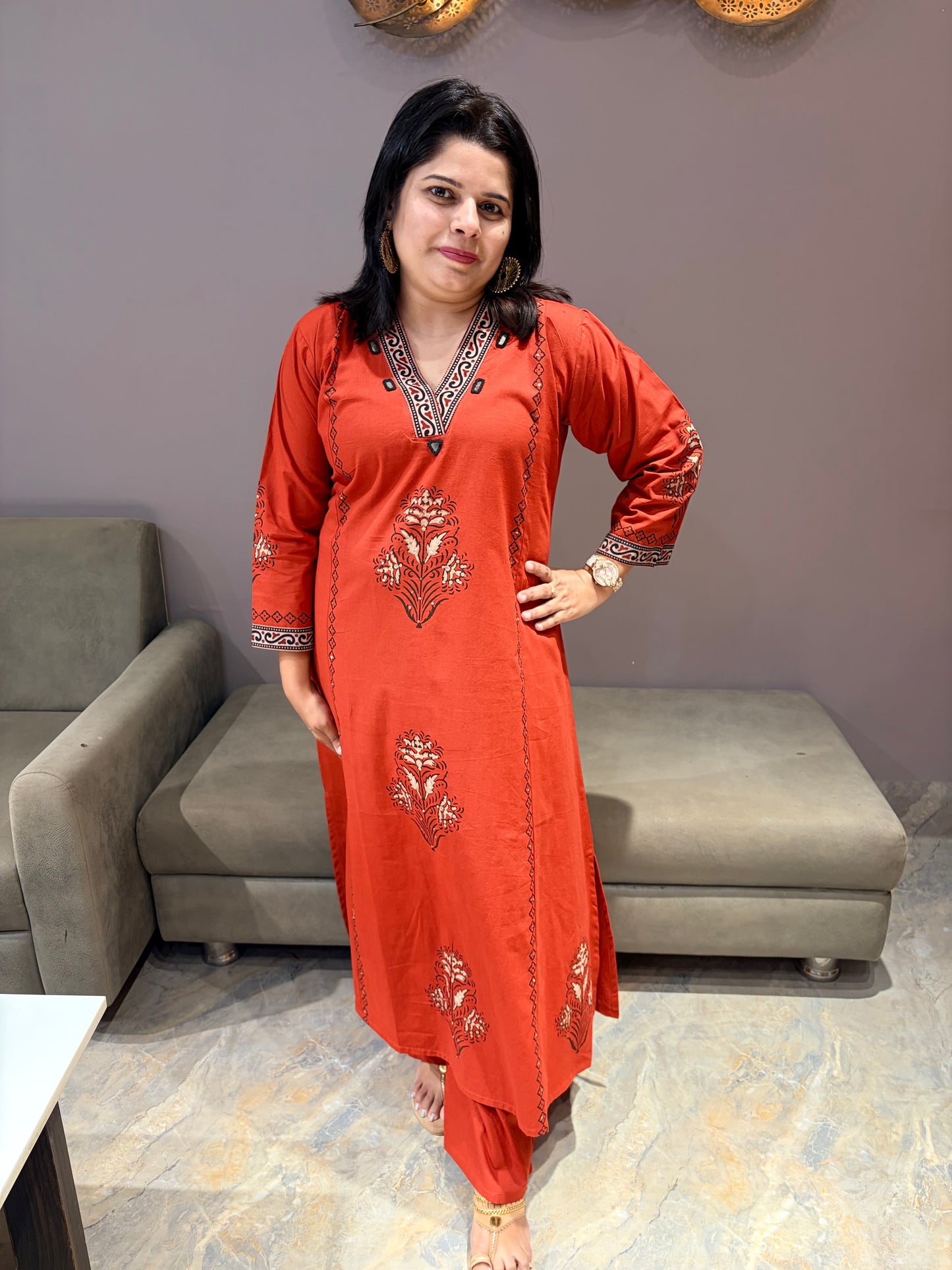 Rust Premium Cotton Aline Suit we
