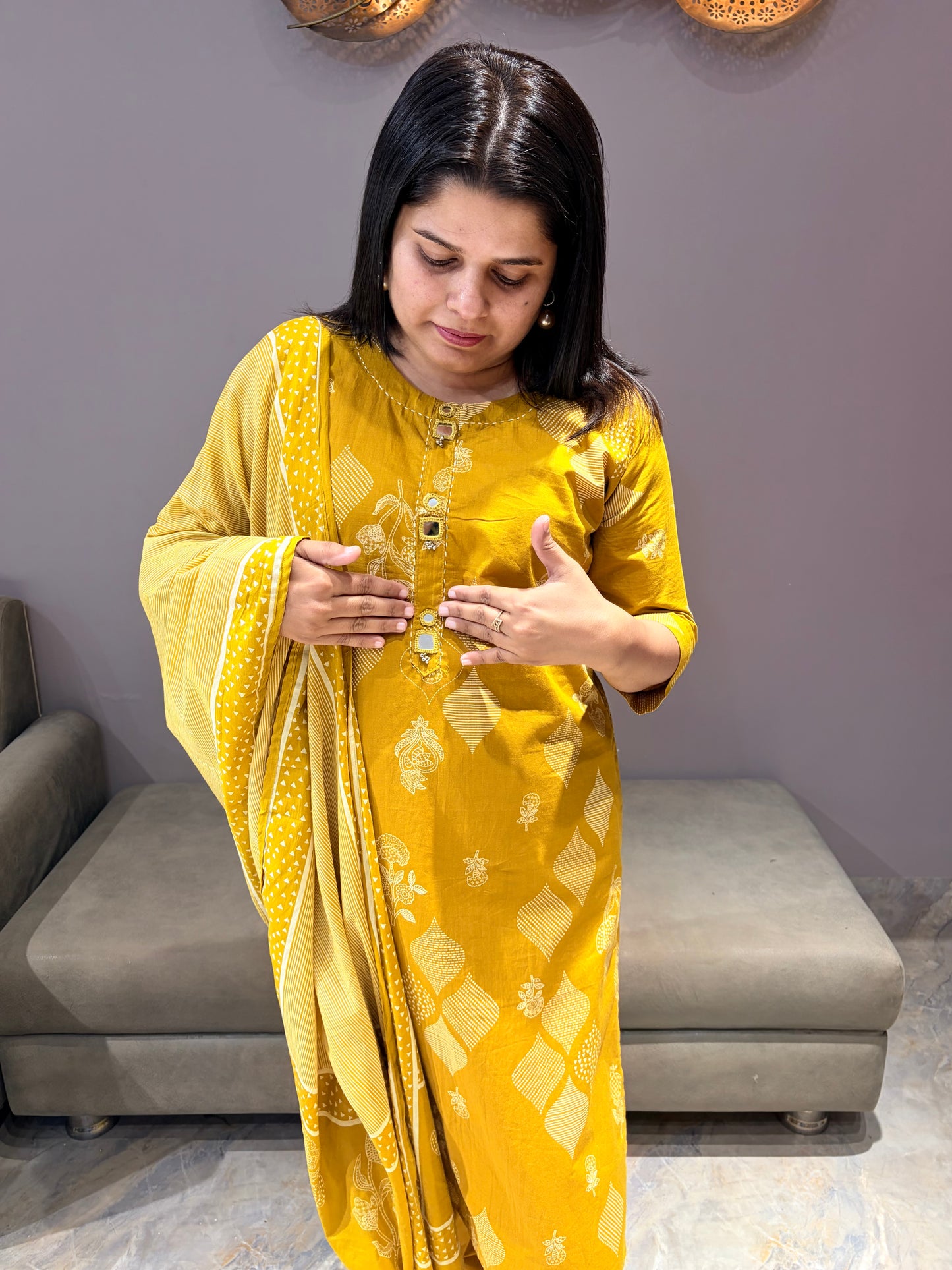 Yellow Gold Pure Jaipuri Cotton Suit