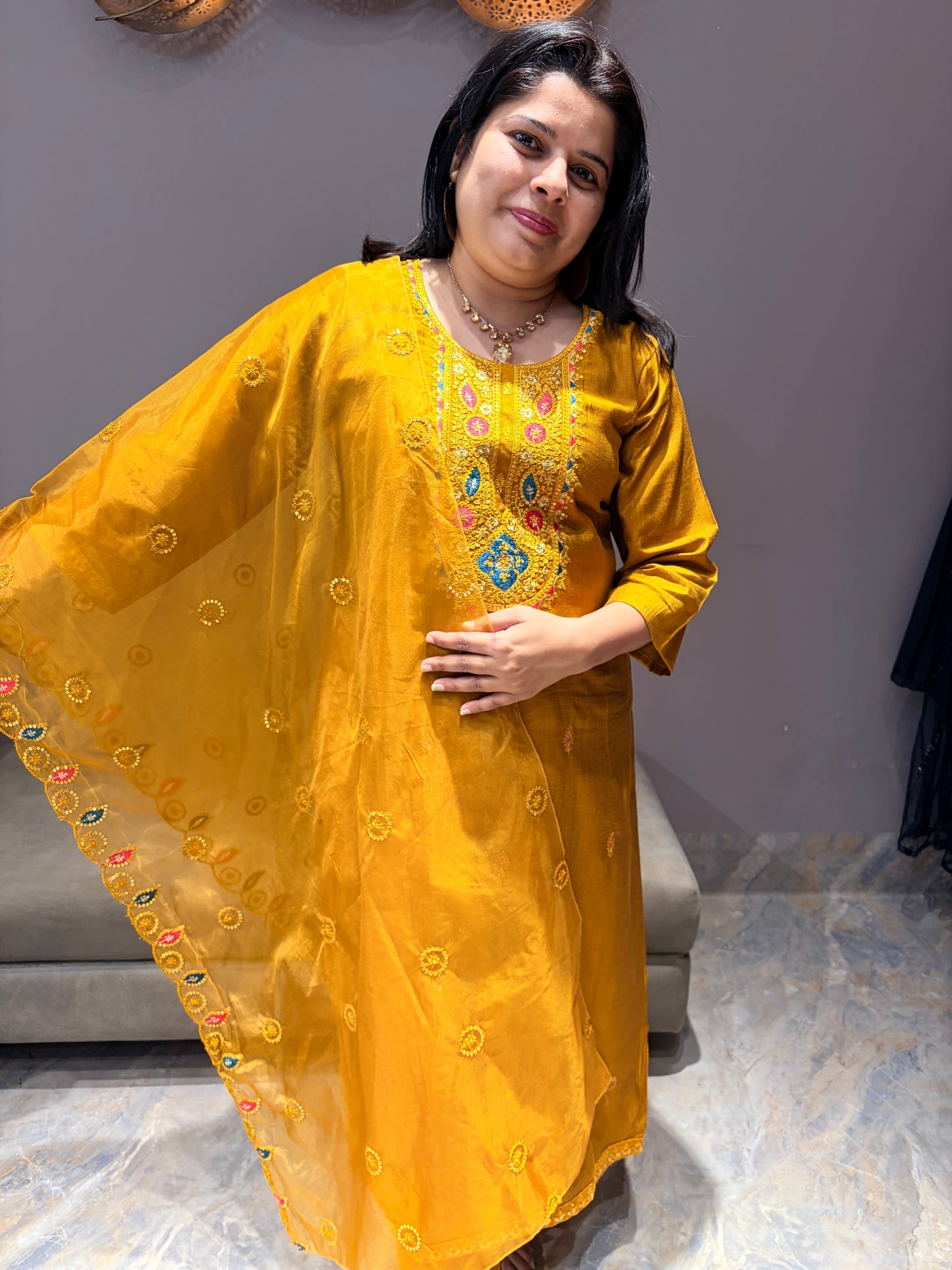 Yellow Gold Vatican Silk Designer Suit