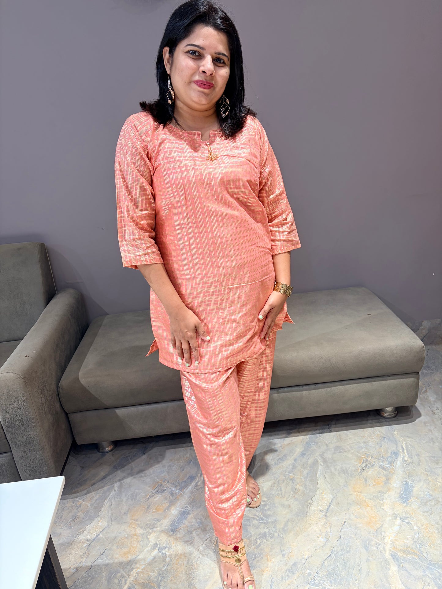 Peach Color Pure Banarasi Silk Cor set