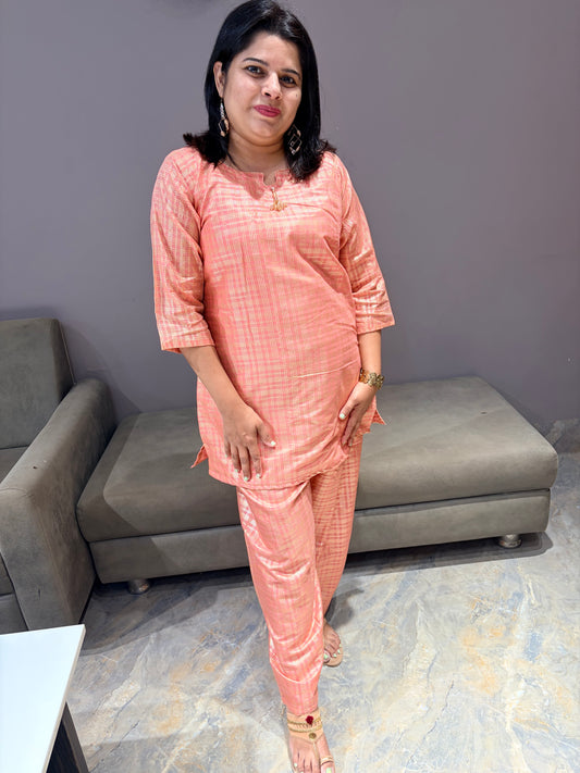 Peach Color Pure Banarasi Silk Cor set