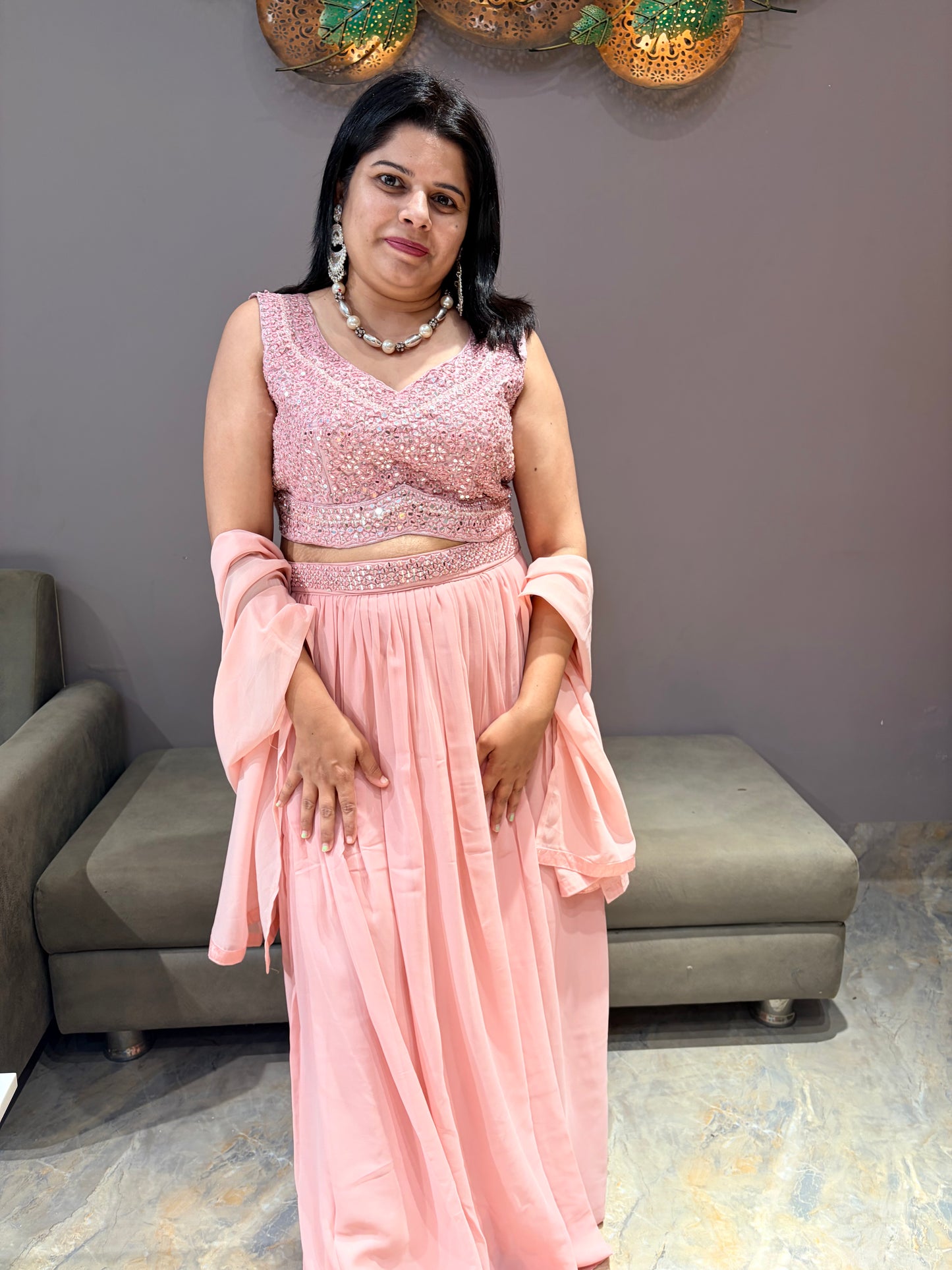 Baby Pink Color Choli Skirt Indo western