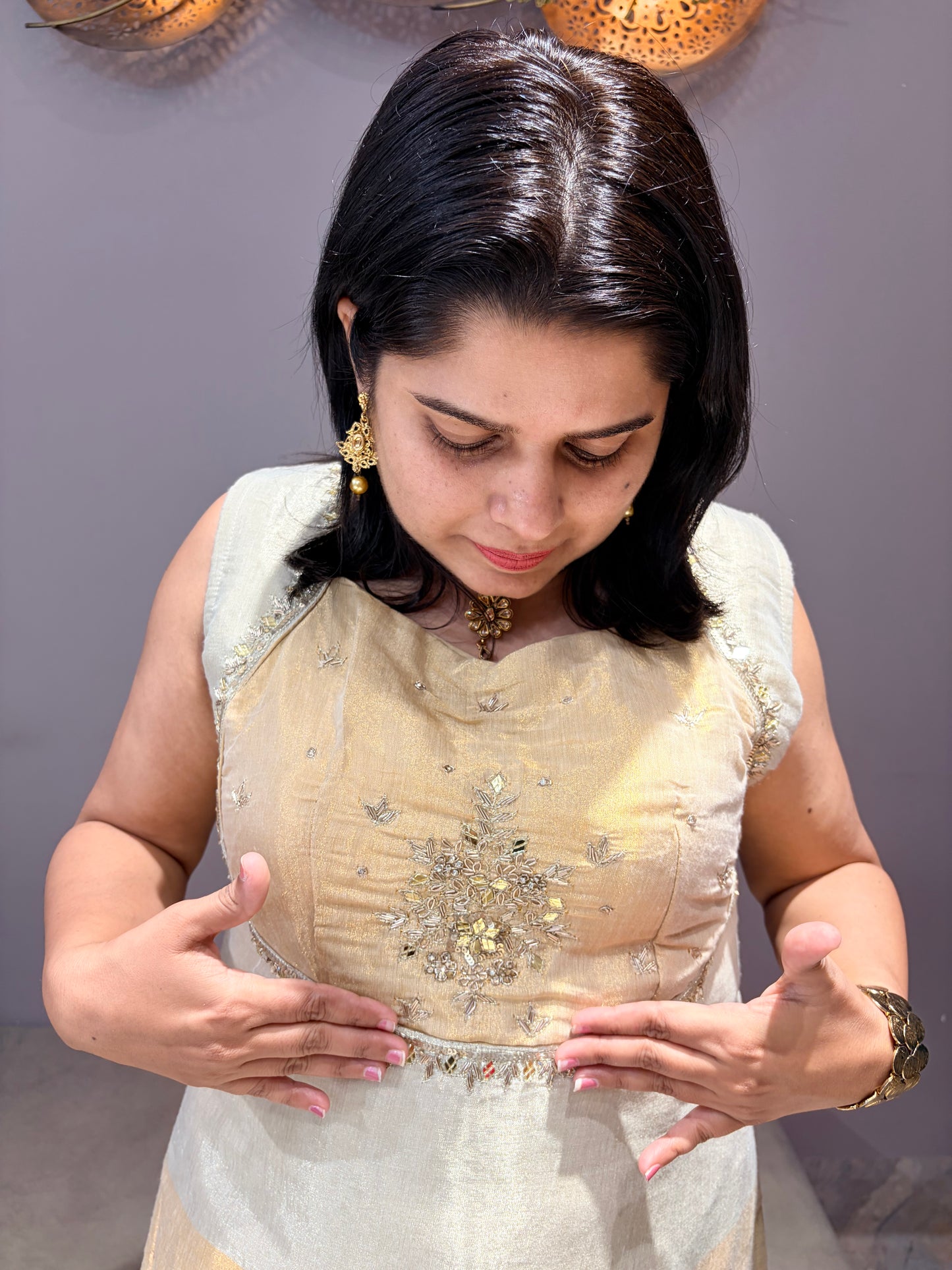 Silver Gold Pure Tissue Designer Indo western