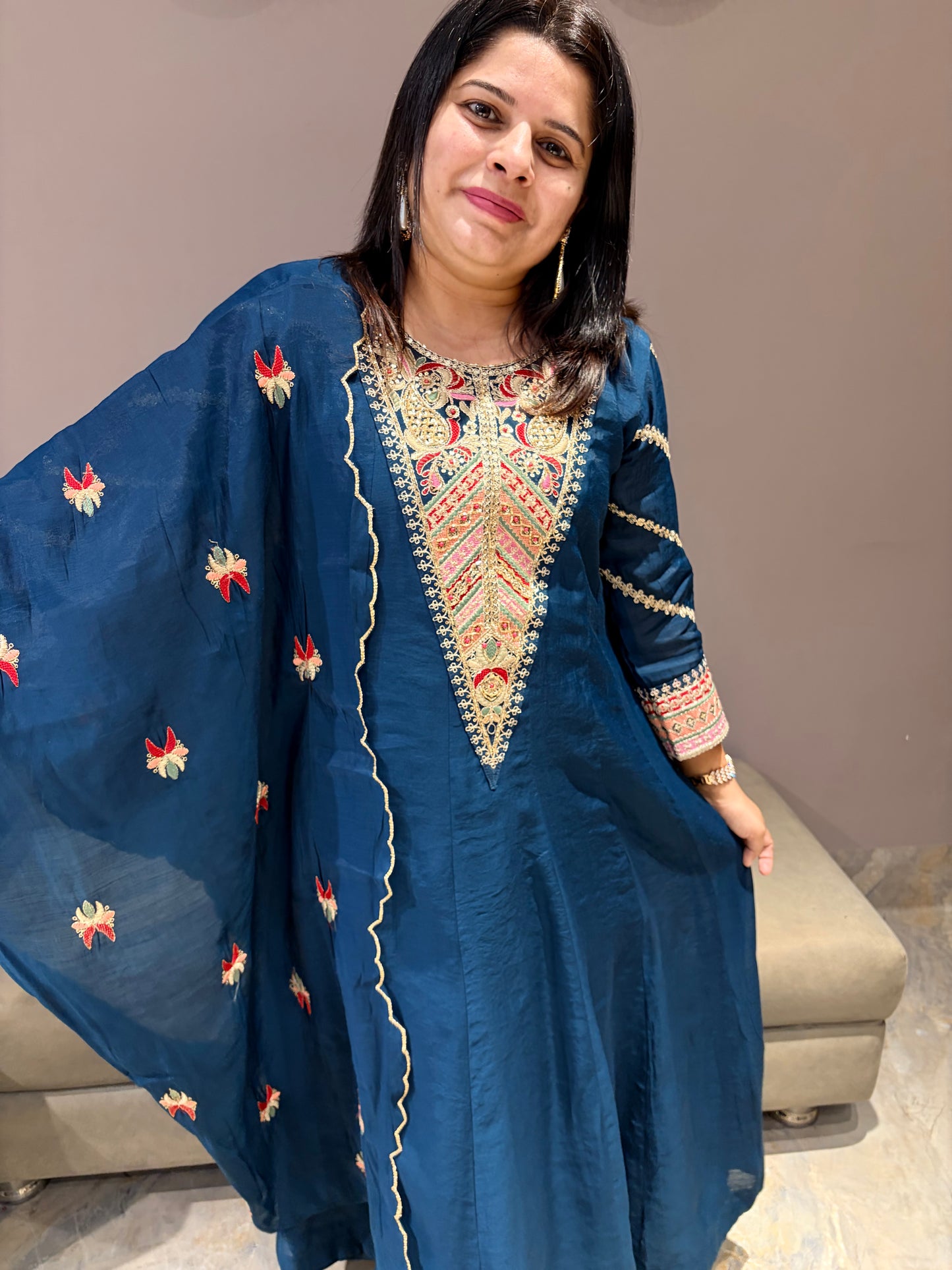 Peacock Color Pure Mul Cotton Premium Anarkali Suit