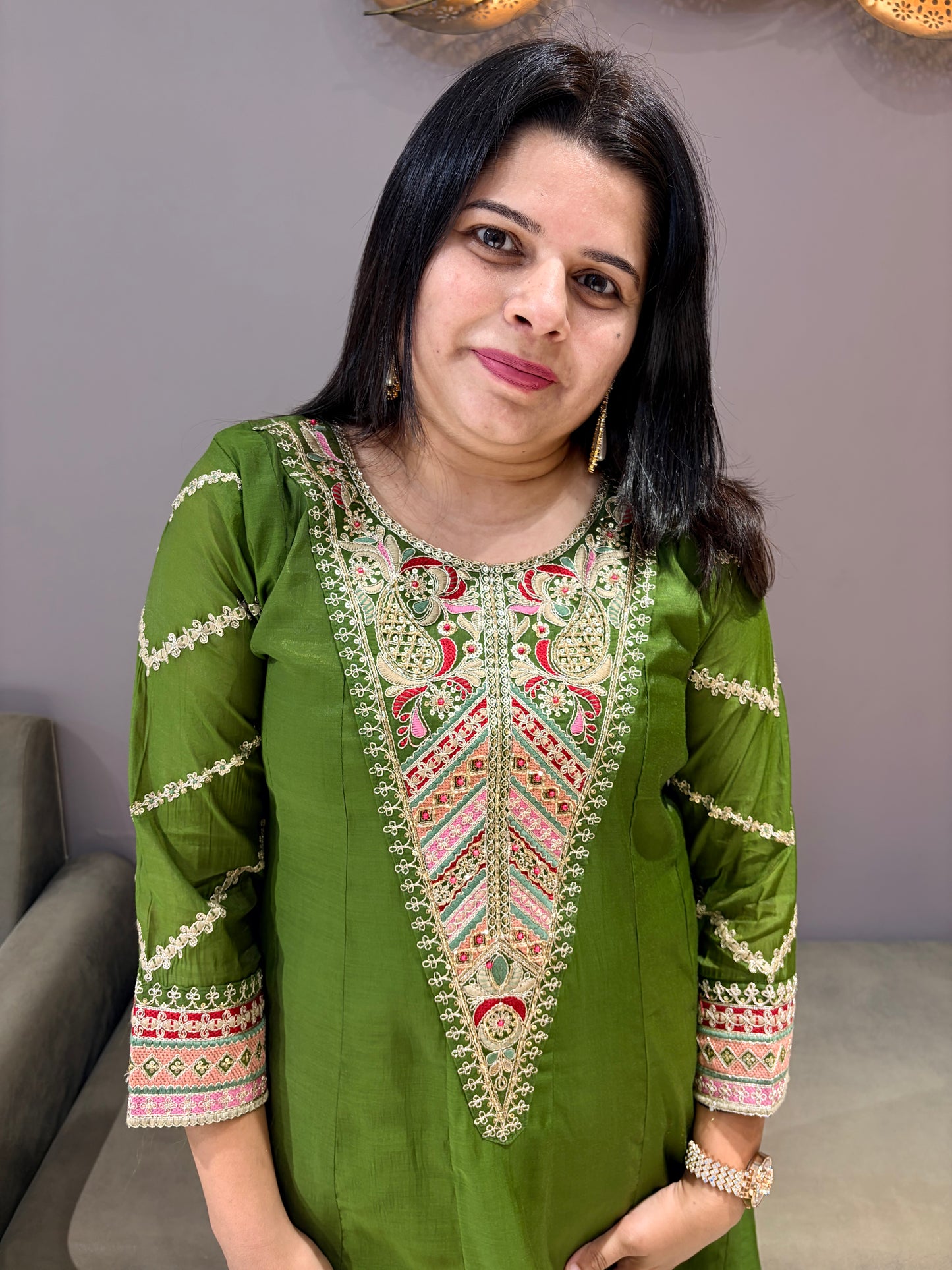 Mehndi Green Pure Mul Cotton Premium Anarkali Suit