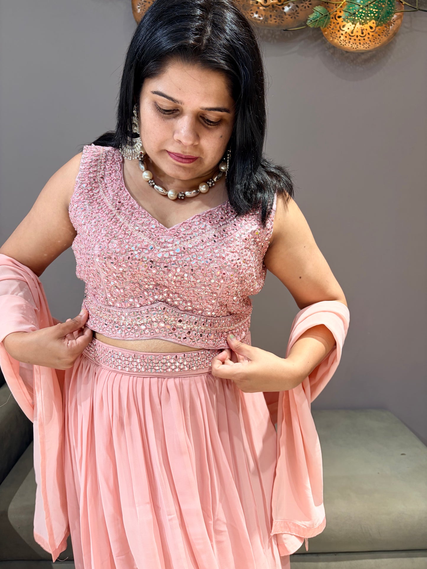 Baby Pink Color Choli Skirt Indo western