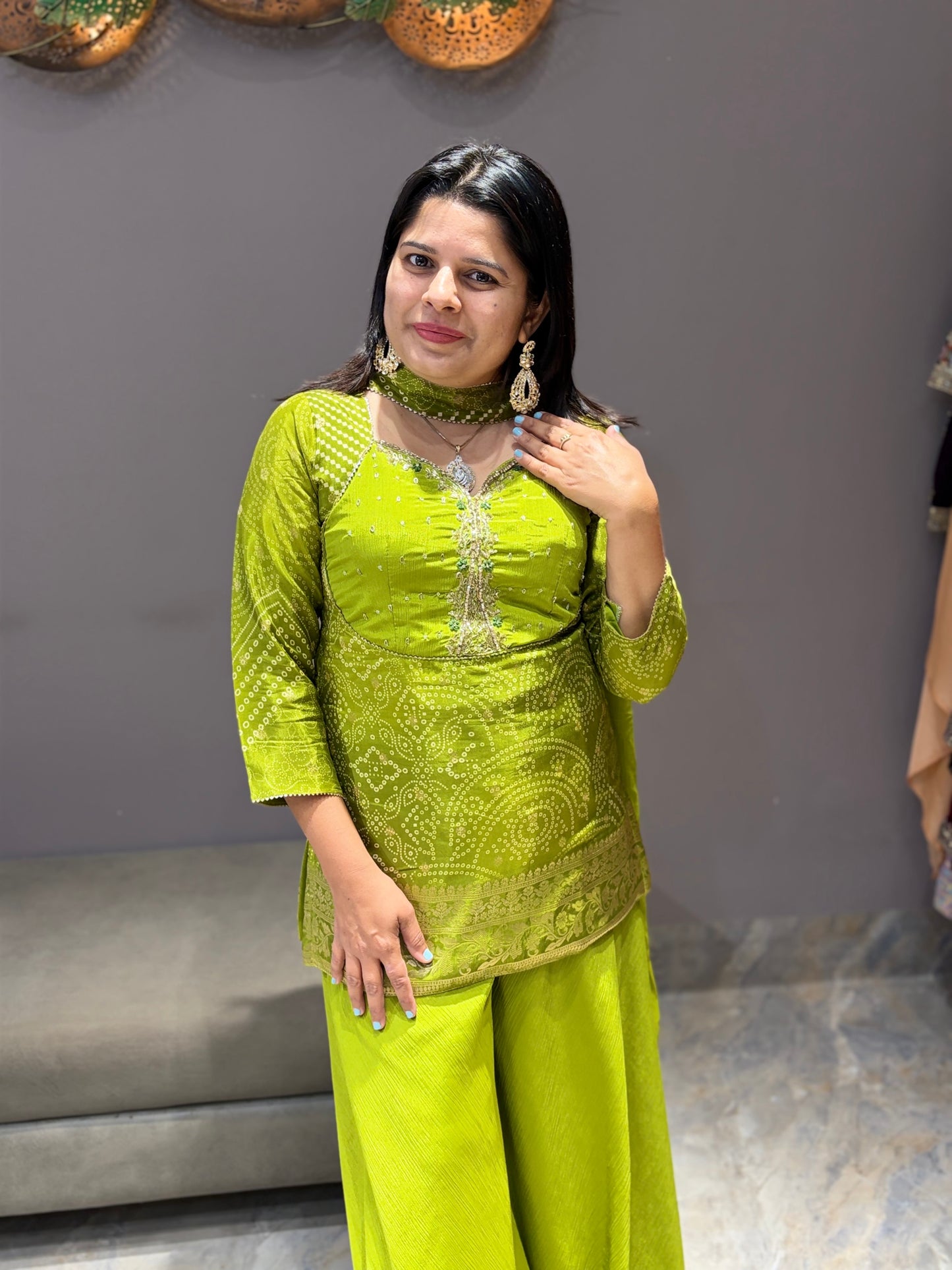 Liril Green Handwork Plazo Set with Dupatta