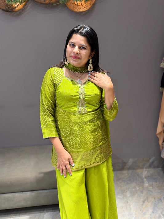 Liril Green Handwork Plazo Set with Dupatta