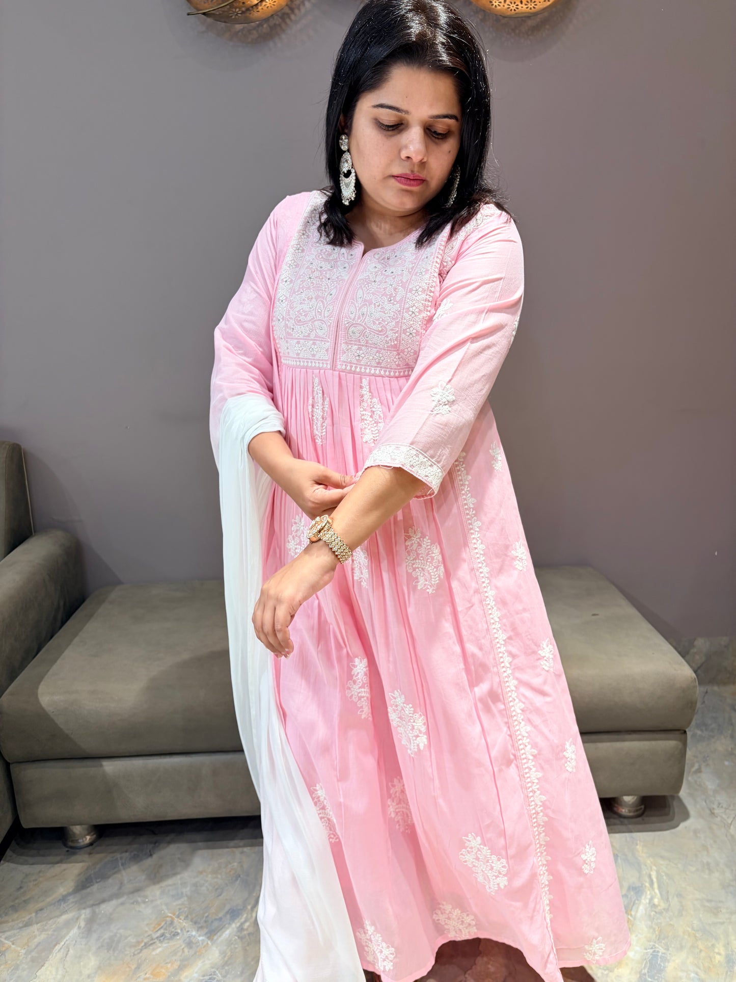 Pure Mul Pink Lukhnowi Designer Suit