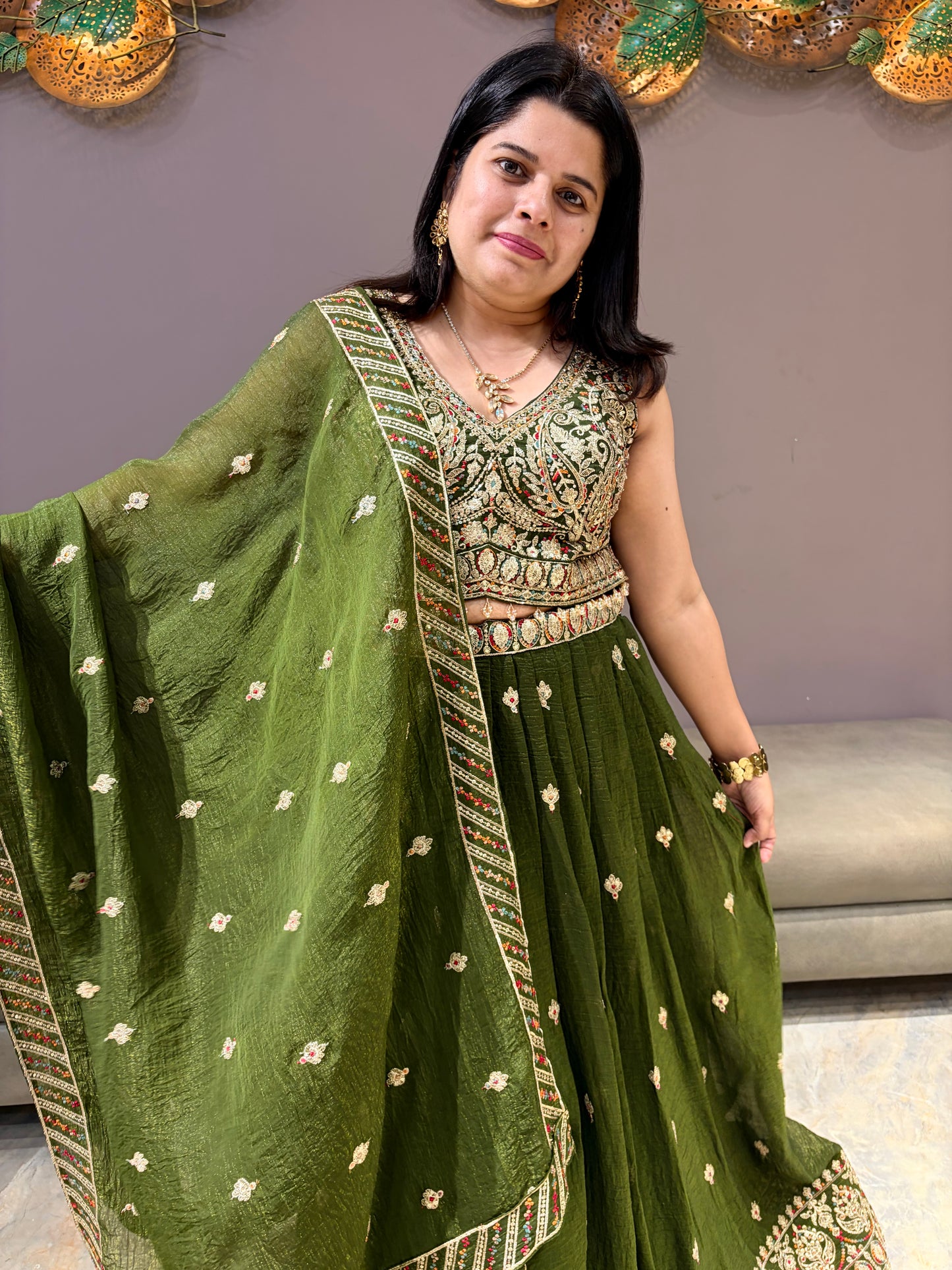 Mehndi Green Heavy Lehenga Choli