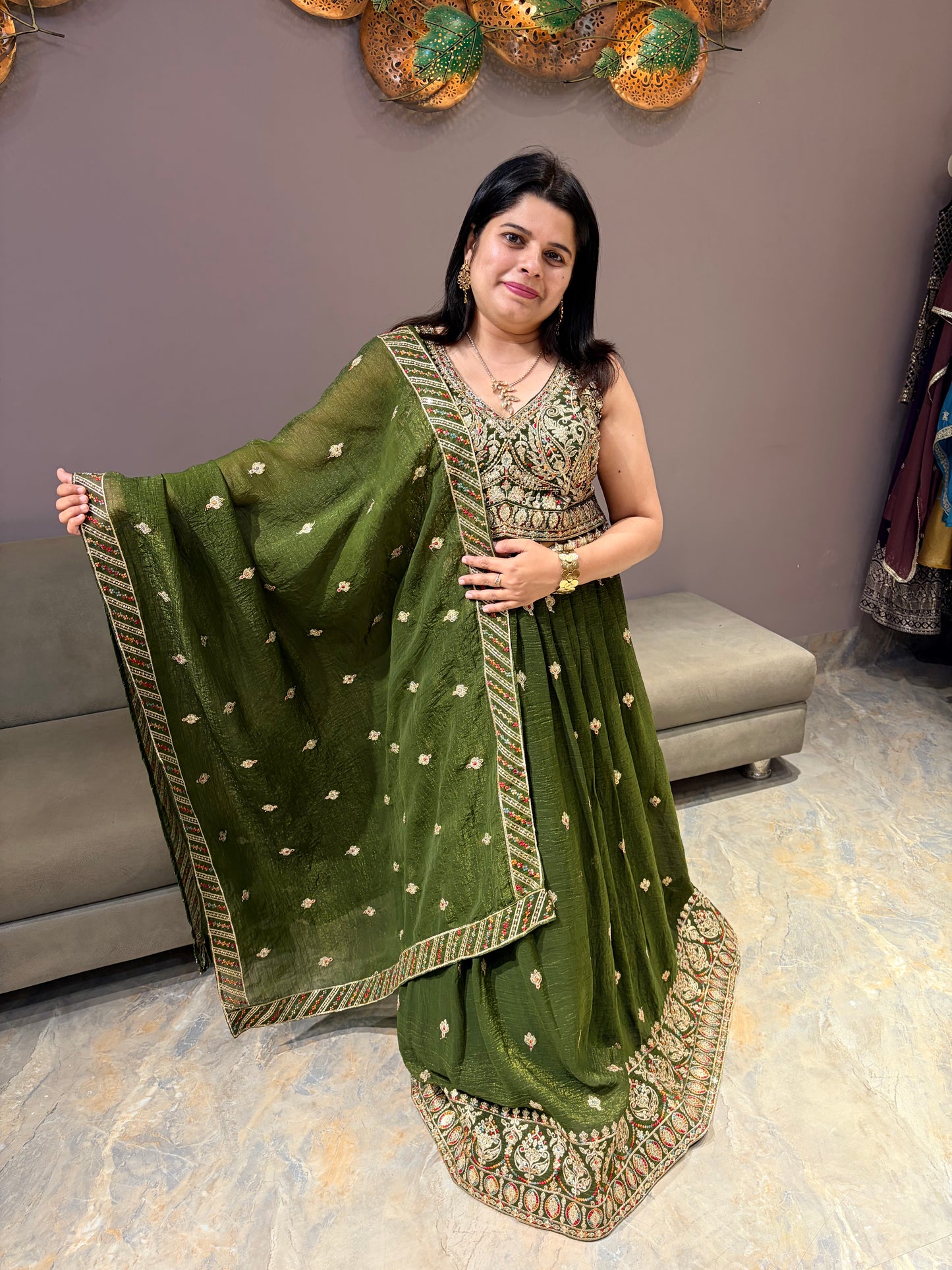 Mehndi Green Heavy Lehenga Choli