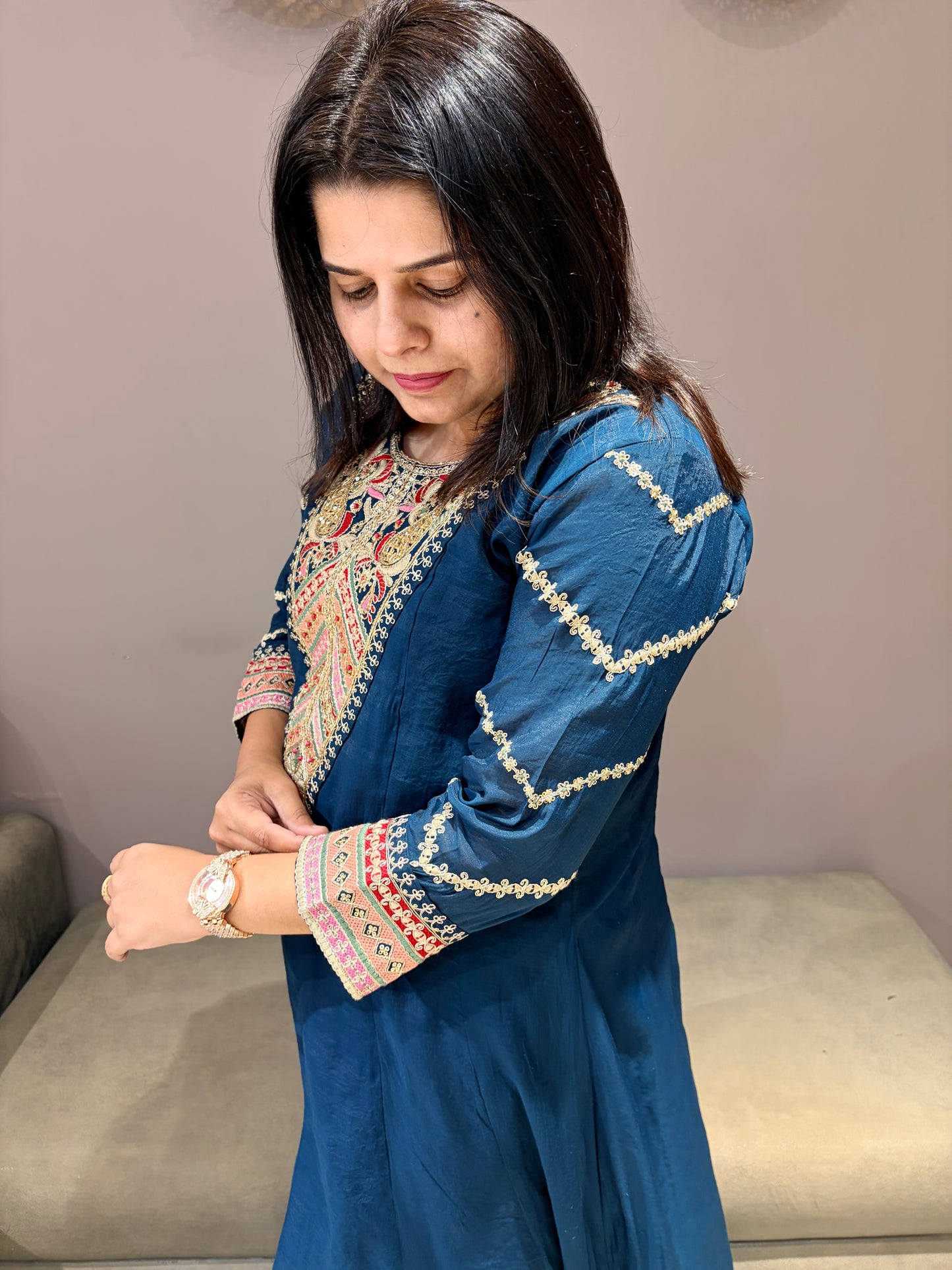 Peacock Color Pure Mul Cotton Premium Anarkali Suit