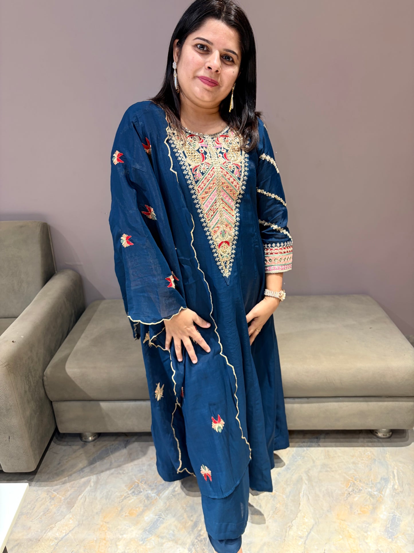 Peacock Color Pure Mul Cotton Premium Anarkali Suit