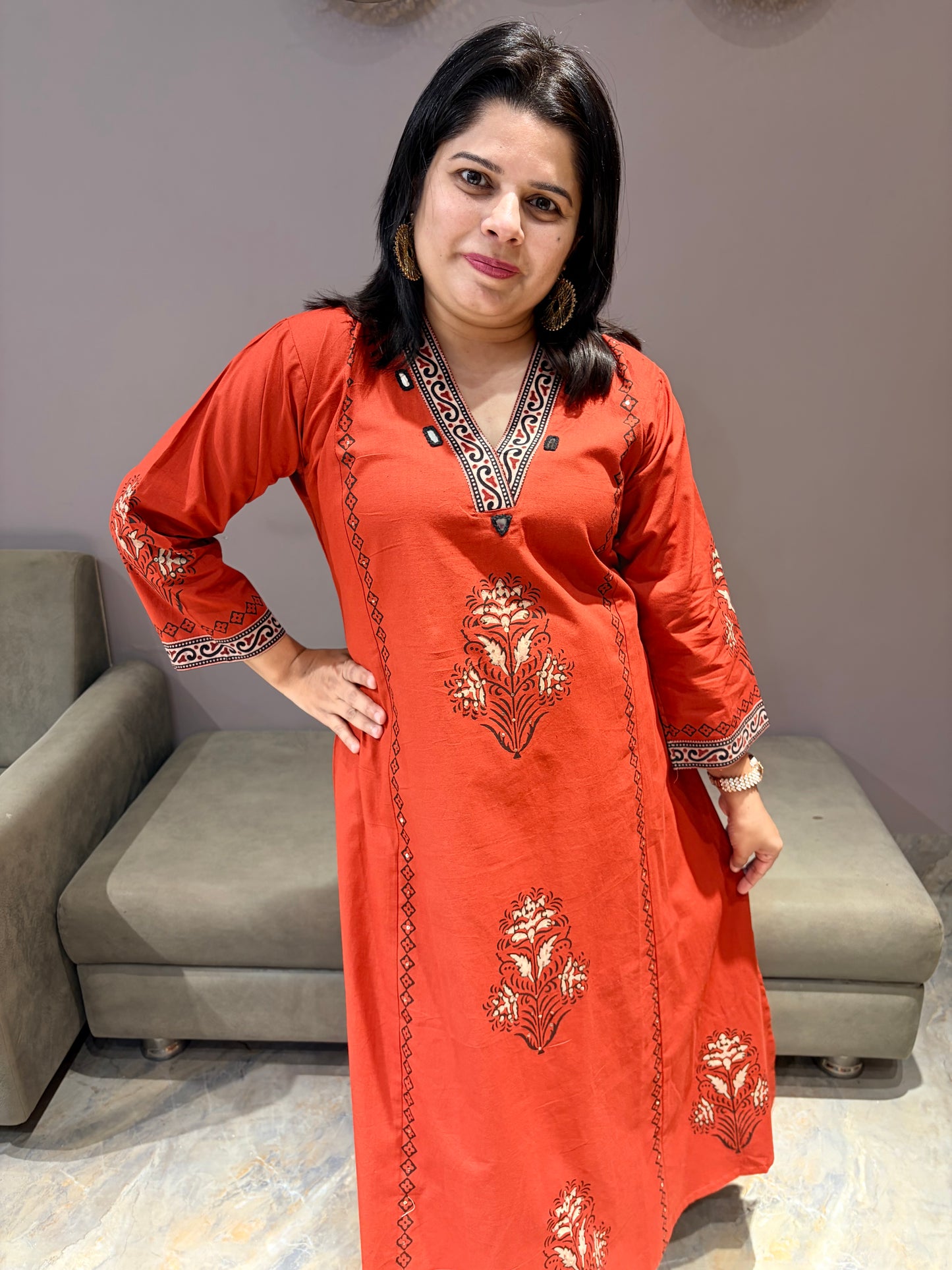 Rust Premium Cotton Aline Suit we