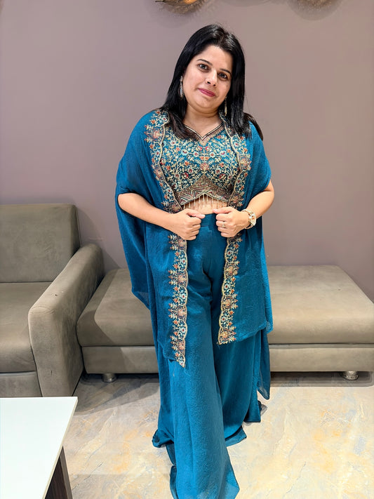 Royal Blue Elegant Indo Western Plazo Style With Shrug