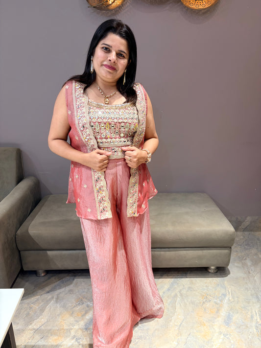 Glass Tissue Pinkish Indo western